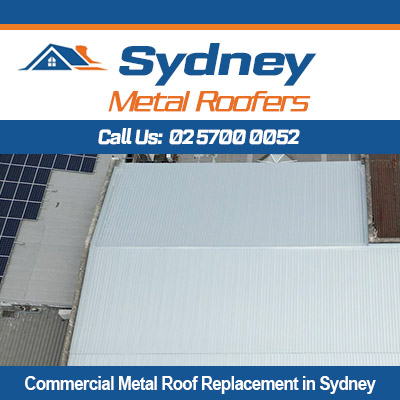 White corrugated metal roof on commercial building in Sydney