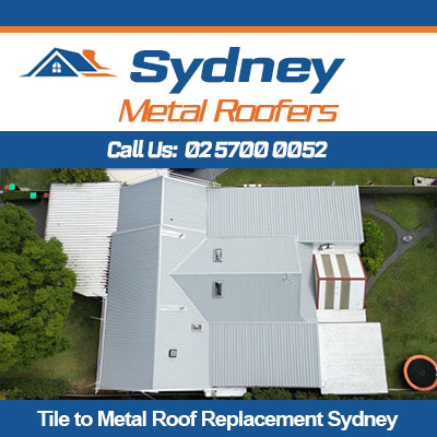 Aerial view of white metal roof replacing tiles on Sydney home